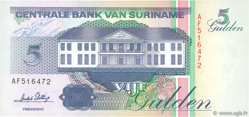 5 Gulden SURINAM  1996 P.136b UNC