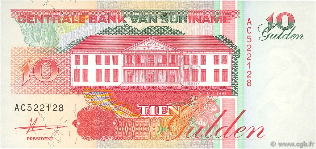 10 Gulden SURINAM  1991 P.137a ST