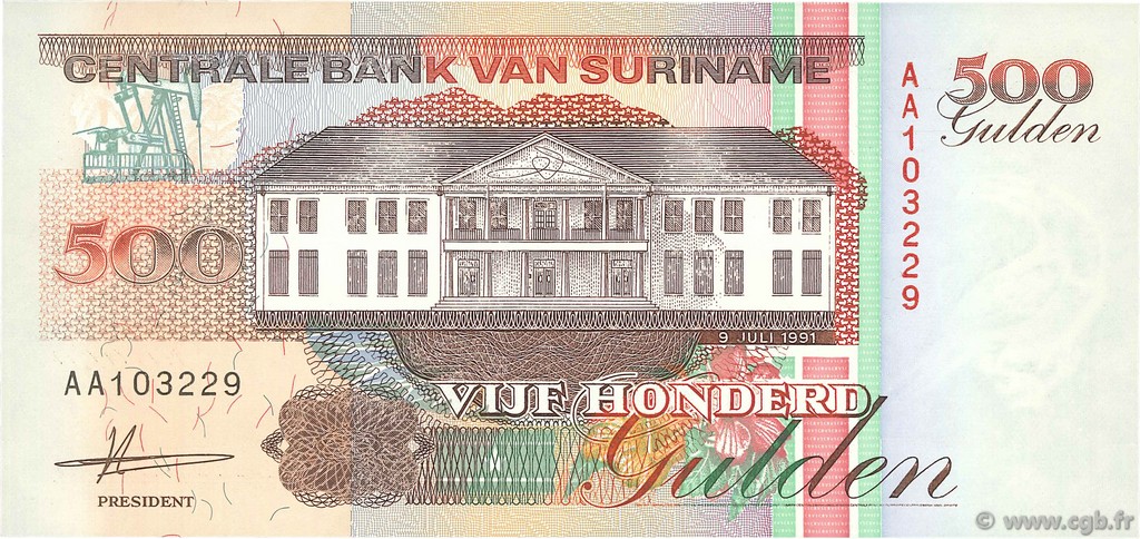 500 Gulden SURINAME  1991 P.140 FDC
