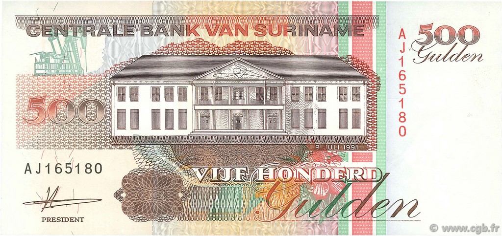 500 Gulden SURINAM  1991 P.140 fST+