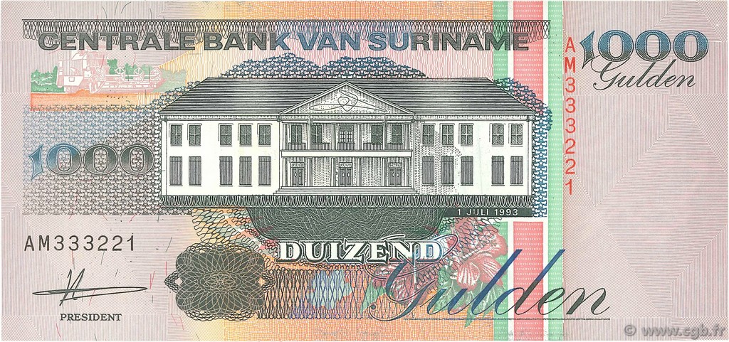 1000 Gulden SURINAM  1993 P.141a XF+