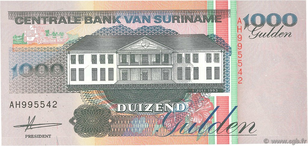 1000 Gulden SURINAME  1993 P.141a q.FDC