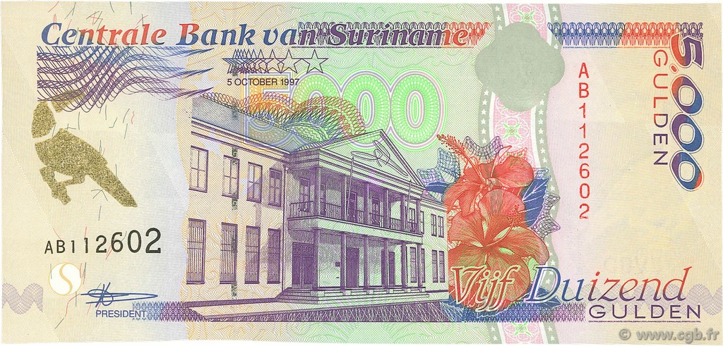 5000 Gulden SURINAM  1997 P.143a UNC