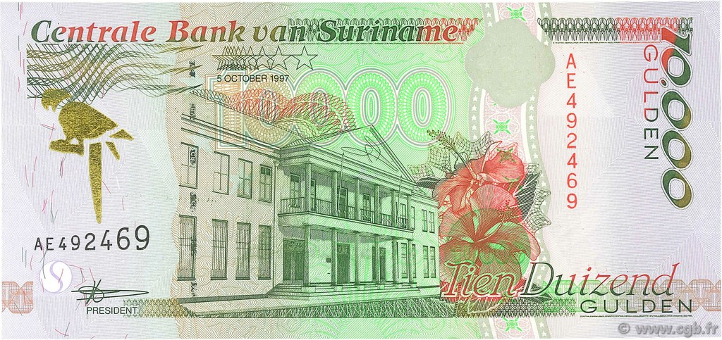 10000 Gulden SURINAM  1997 P.144 UNC