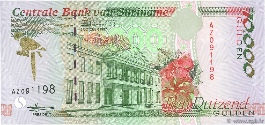 10000 Gulden SURINAME  1997 P.145 FDC