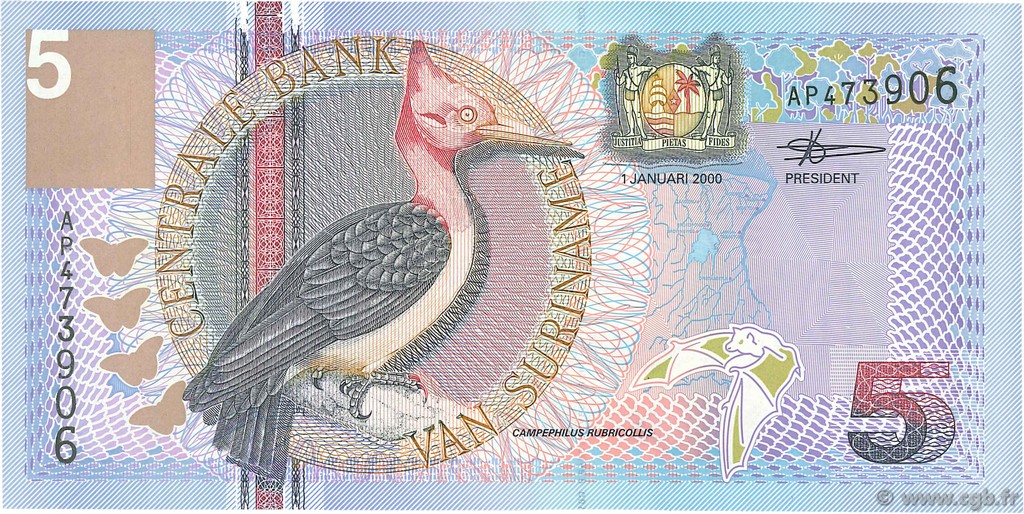 5 Gulden SURINAME  2000 P.146 FDC