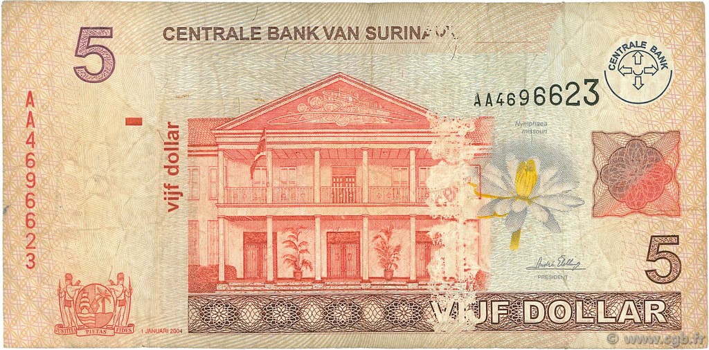 5 Dollars SURINAM  2004 P.157a RC