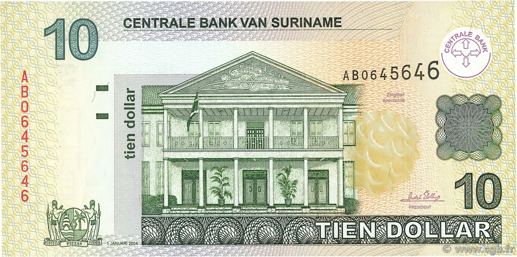 10 Dollars SURINAM  2004 P.158 ST