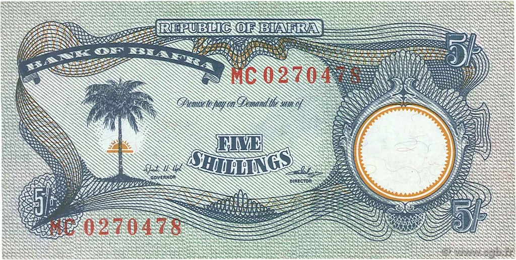 5 Shillings BIAFRA  1968 P.03a q.SPL