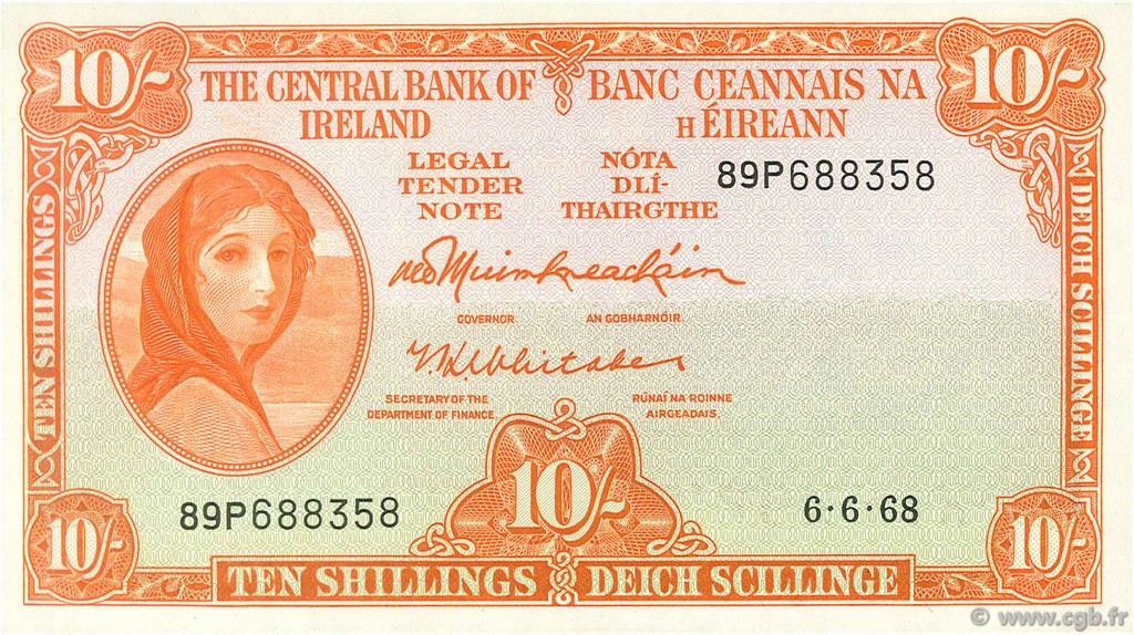 10 Shillings IRELAND REPUBLIC  1968 P.063a UNC-