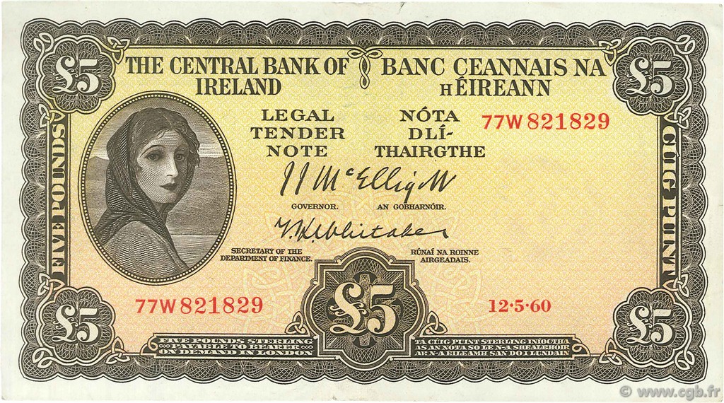 5 Pounds IRELAND REPUBLIC  1960 P.058d VF+