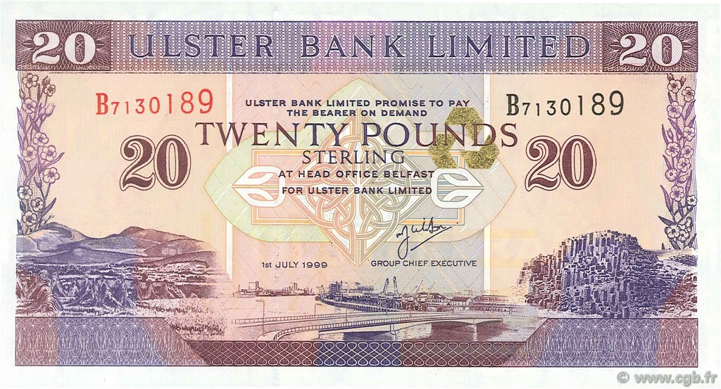 20 Pounds NORTHERN IRELAND  1999 P.337b UNC