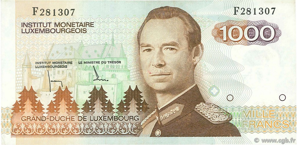 1000 Francs LUXEMBURG  1985 P.59a fVZ