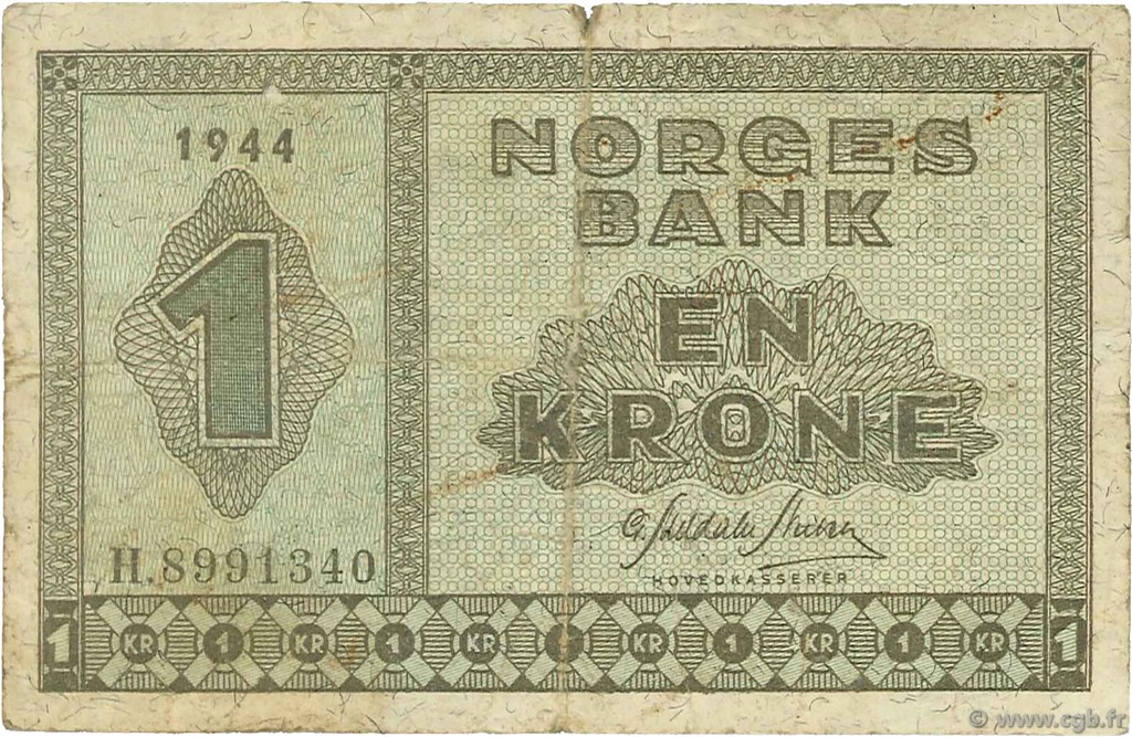 1 Krone NORVÈGE  1944 P.15a MB
