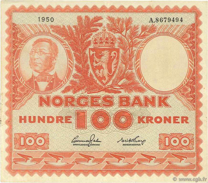 100 Kroner NORVÈGE  1950 P.33a1 SS