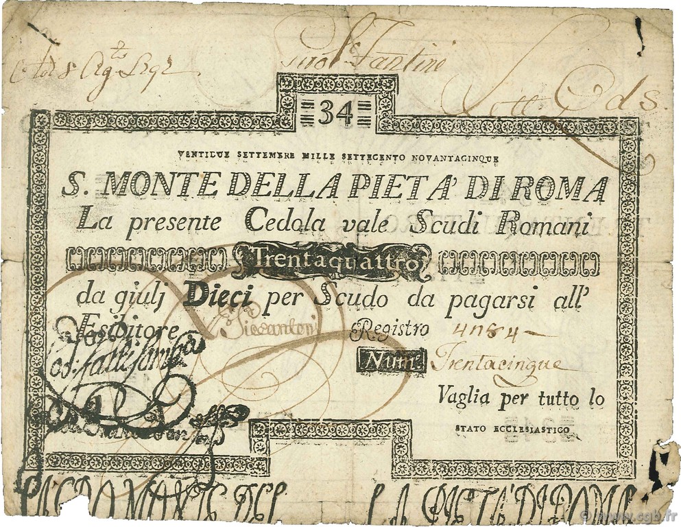 34 Scudi ITALIEN  1795 PS.332 S