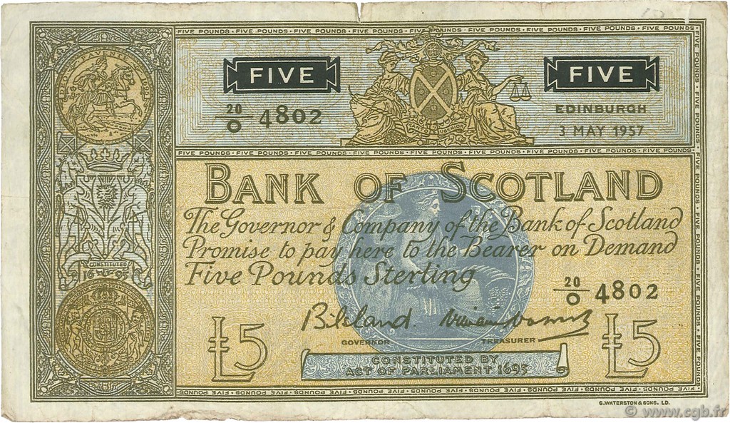 5 Pounds SCOTLAND  1957 P.101b BC+