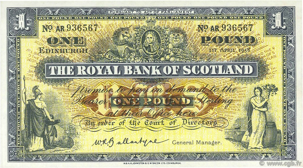 1 Pound SCOTLAND  1958 P.324b VZ+