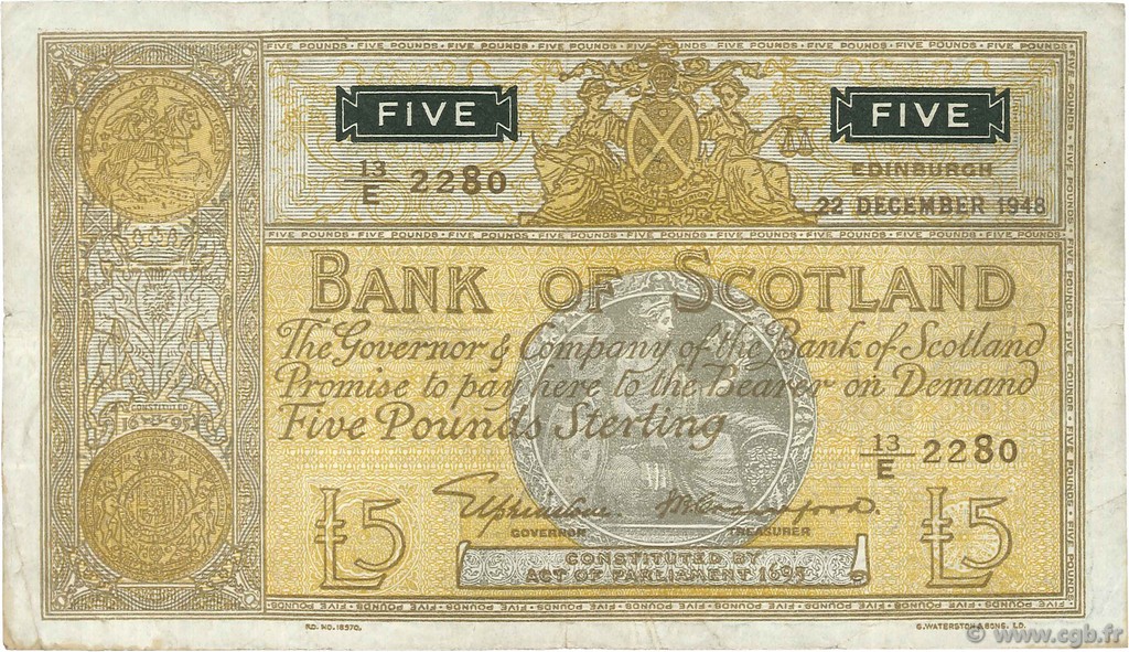 5 Pounds SCOTLAND  1948 P.098a VF