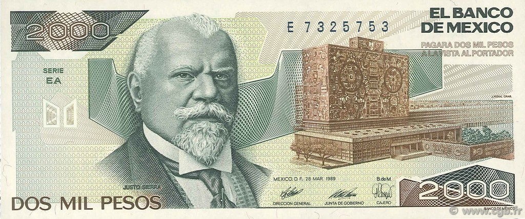 2000 Pesos MEXICO  1989 P.086c UNC