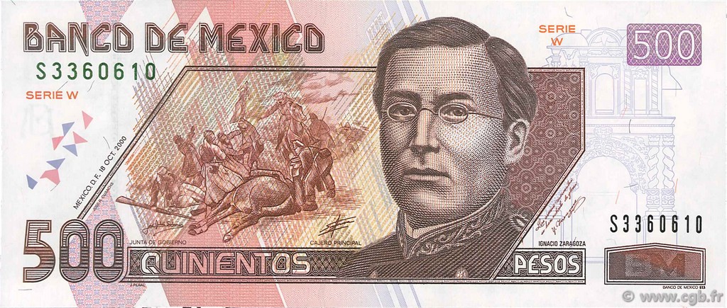 500 Pesos MEXICO  2000 P.120a UNC-