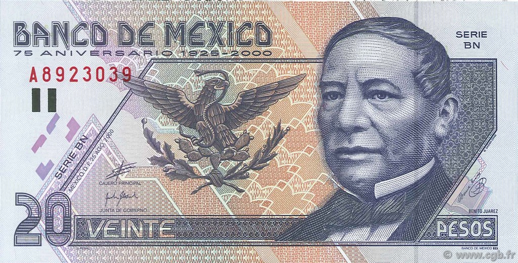 20 Pesos MEXICO  2000 P.111 UNC