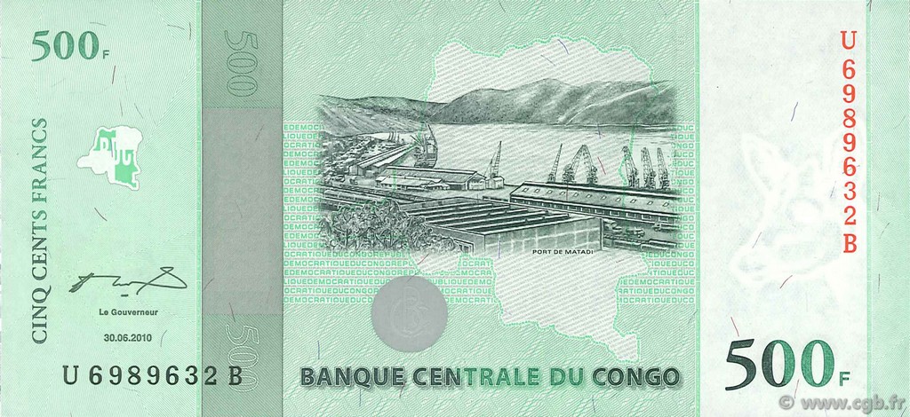 500 Francs Commémoratif DEMOKRATISCHE REPUBLIK KONGO  2010 P.100 fST+