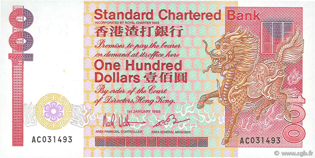 100 Dollars HONG-KONG  1986 P.281b SC