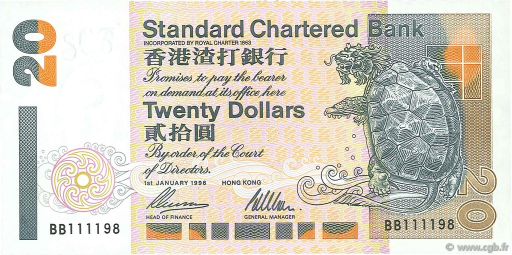 20 Dollars HONGKONG  1996 P.285b ST