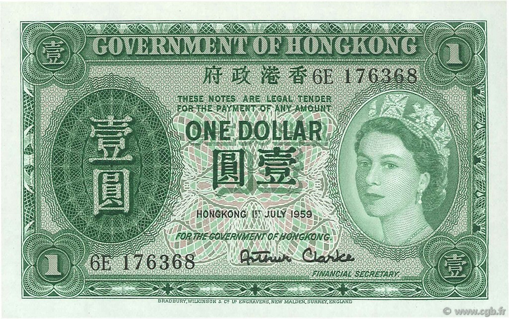 1 Dollar HONGKONG  1959 P.324Ab fST+