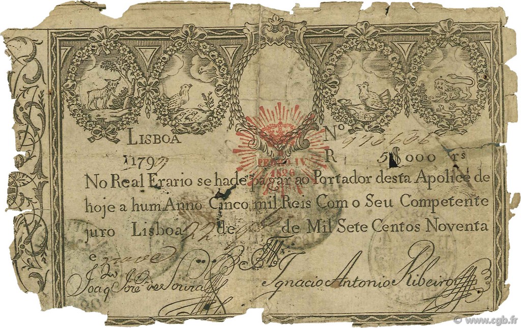 5000 Reis PORTOGALLO  1826 P.025 q.B