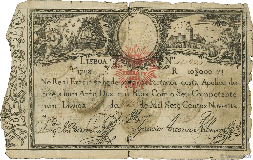 10000 Reis PORTOGALLO  1826 P.028 q.MB