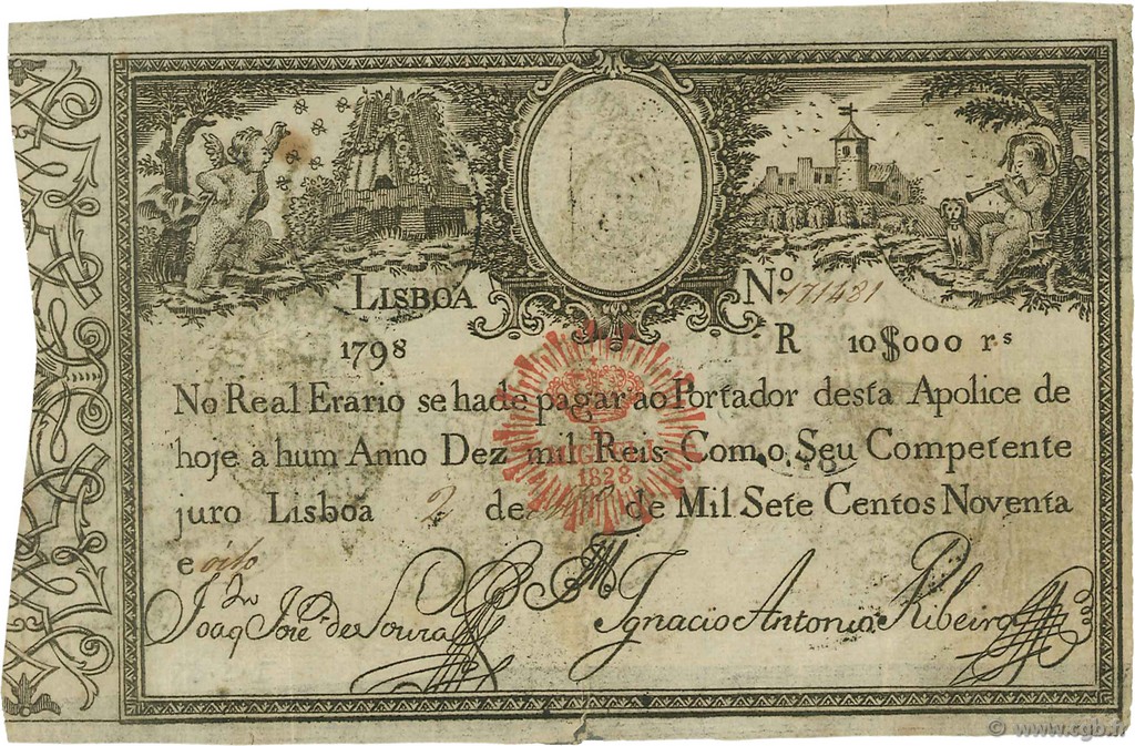 10000 Reis PORTUGAL  1828 P.040 S