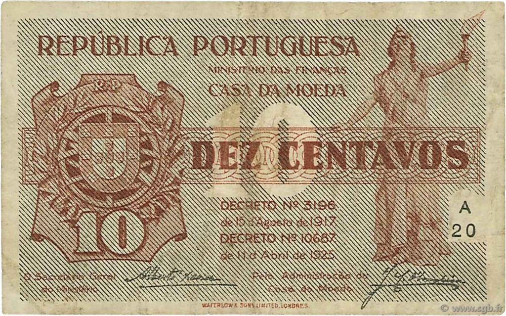 10 Centavos PORTUGAL  1925 P.101 MBC