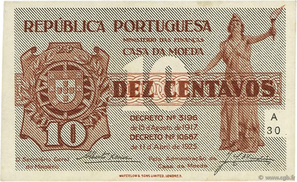 10 Centavos PORTOGALLO  1925 P.101 SPL+