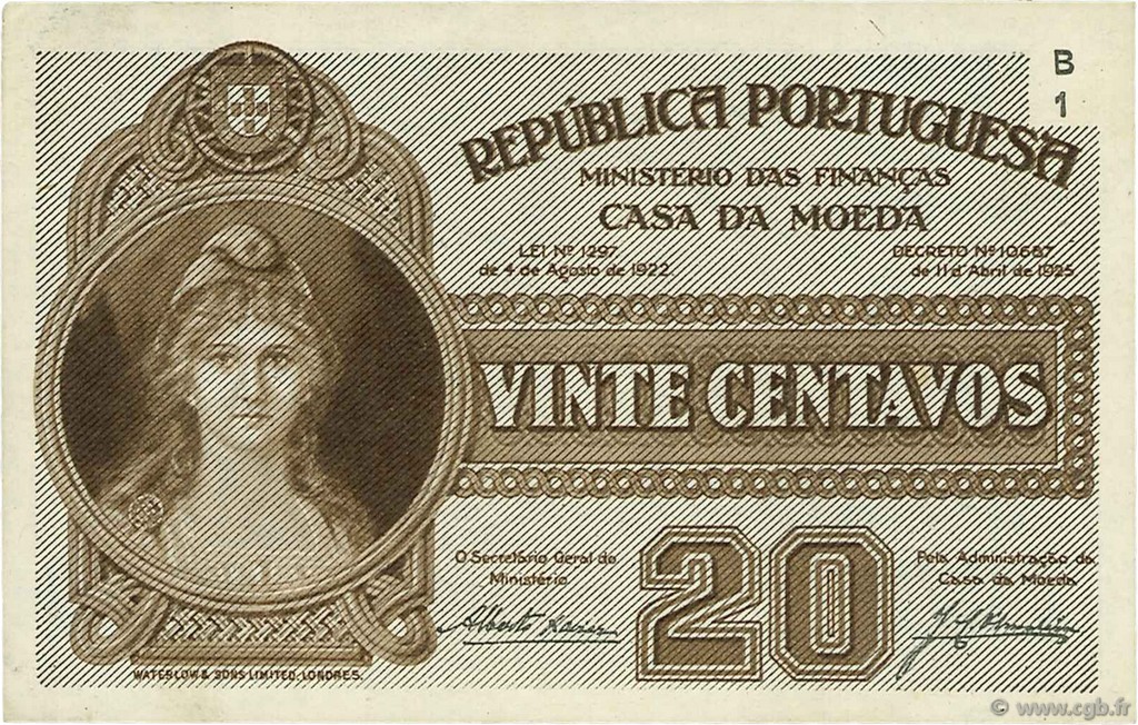 20 Centavos PORTOGALLO  1925 P.102 SPL+