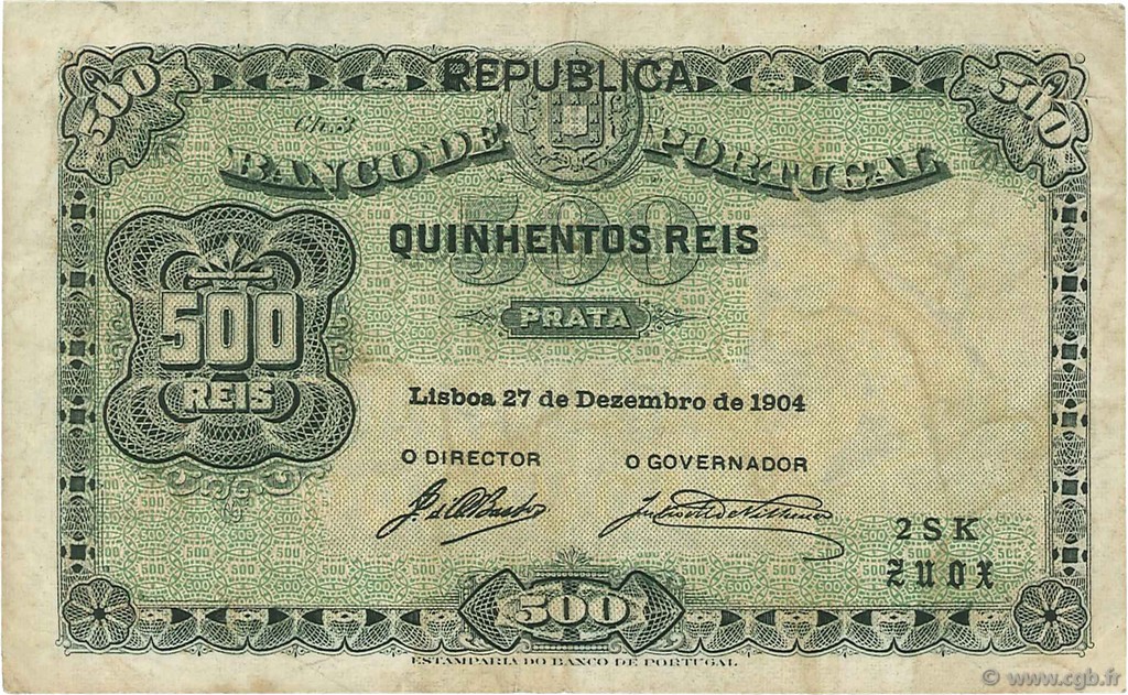 500 Reis PORTOGALLO  1917 P.105b BB