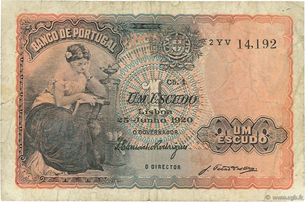 1 Escudo PORTUGAL  1920 P.113a F