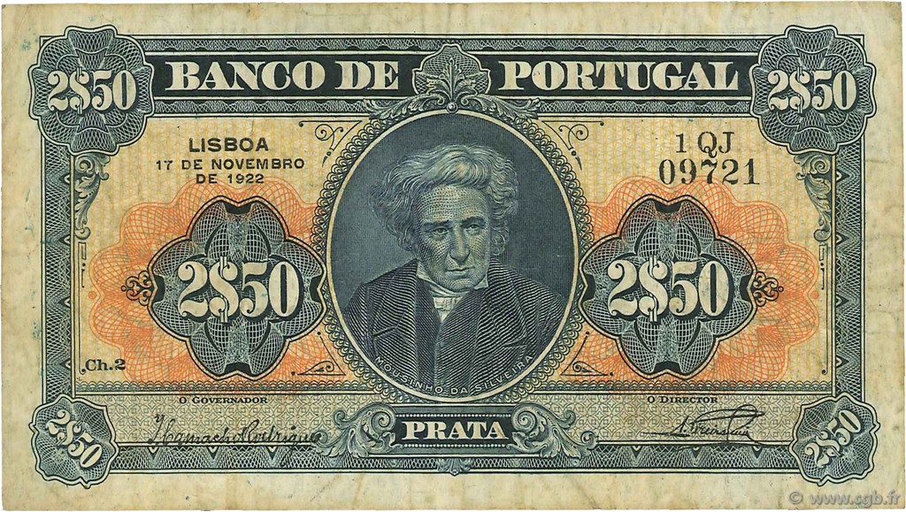 2,5 Escudos PORTUGAL  1922 P.127 BC+