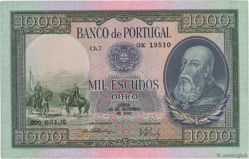 1000 Escudos PORTUGAL  1942 P.156 EBC+