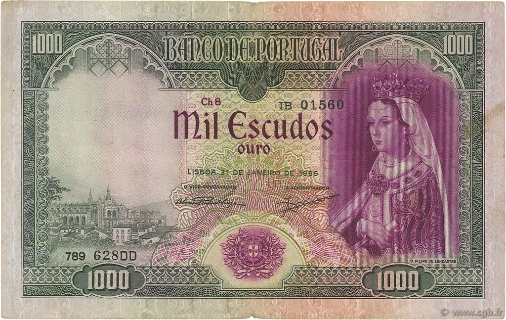 1000 Escudos PORTUGAL  1956 P.161 BC+