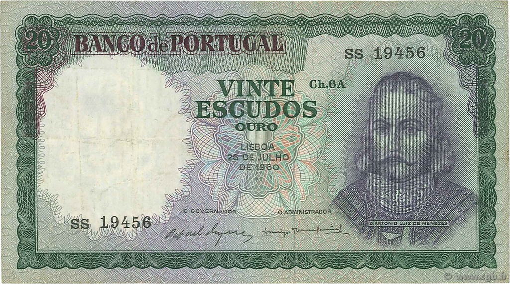 20 Escudos PORTUGAL  1960 P.163 MBC