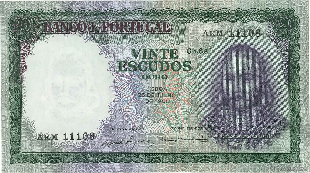20 Escudos PORTUGAL  1960 P.163 EBC