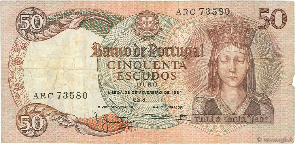 50 Escudos PORTUGAL  1964 P.168 BC+