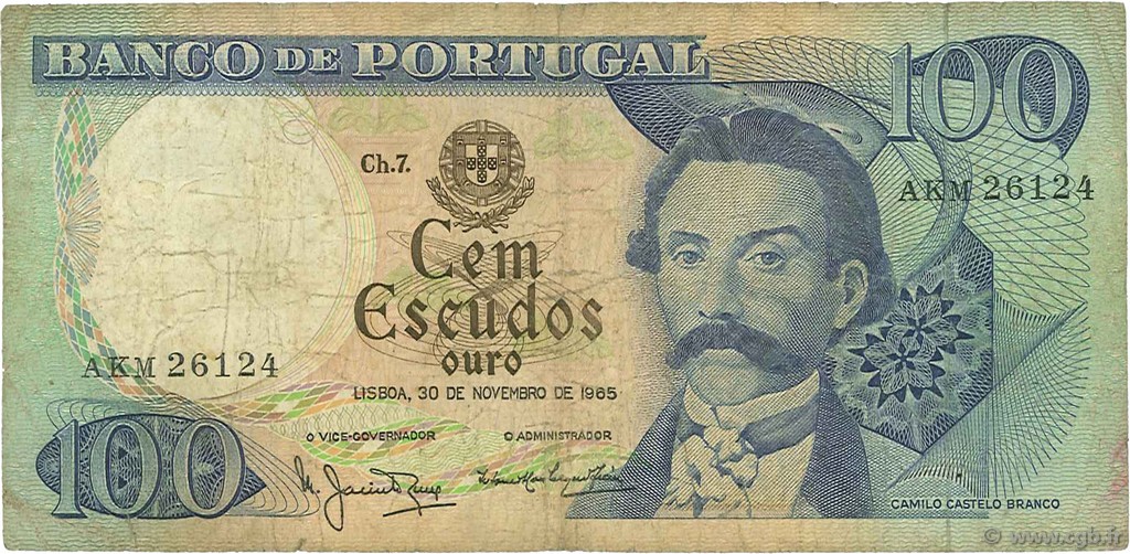 100 Escudos PORTUGAL  1965 P.169a fS