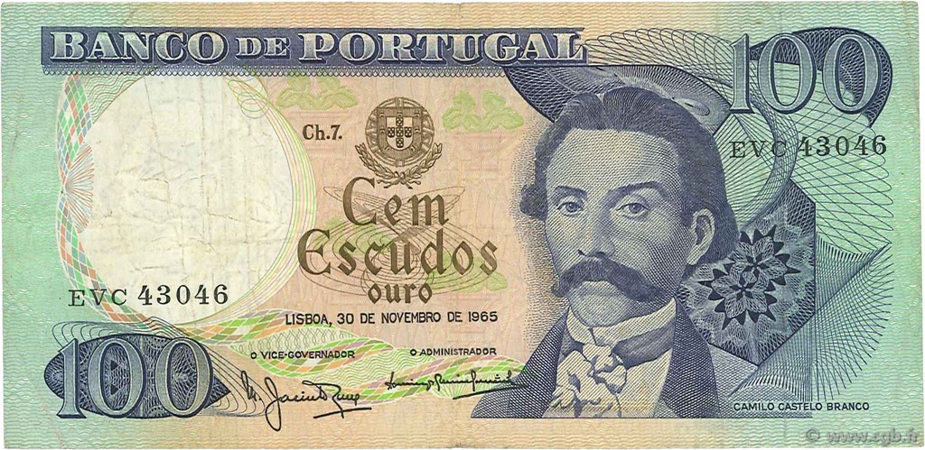 100 Escudos PORTUGAL  1965 P.169a fSS