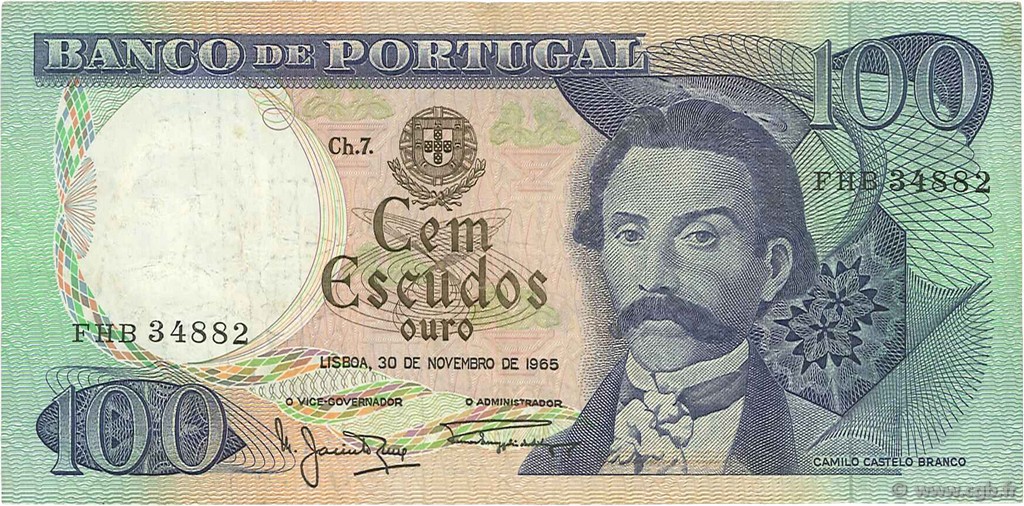 100 Escudos PORTUGAL  1965 P.169a BC+