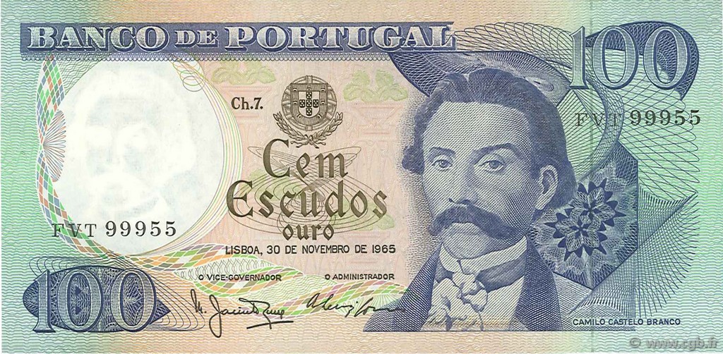 100 Escudos PORTUGAL  1965 P.169a SC+