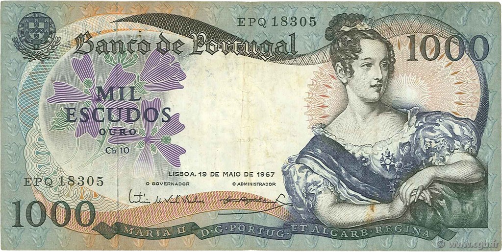 1000 Escudos PORTUGAL  1967 P.172a BC+
