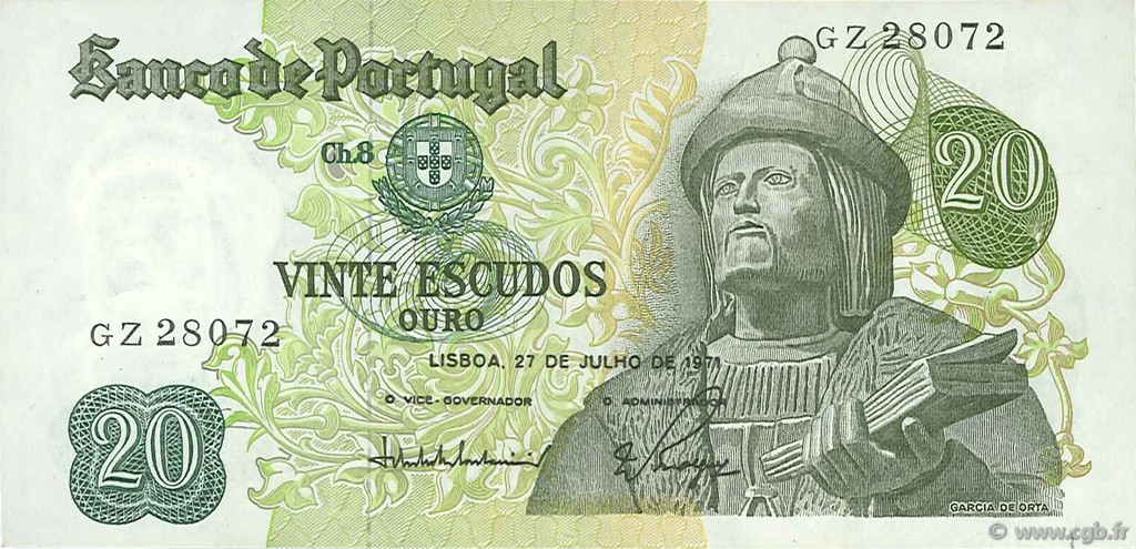 20 Escudos PORTUGAL  1971 P.173 fVZ